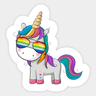 Cute unicorn with sunglasses colors of the rainbow. Sticker